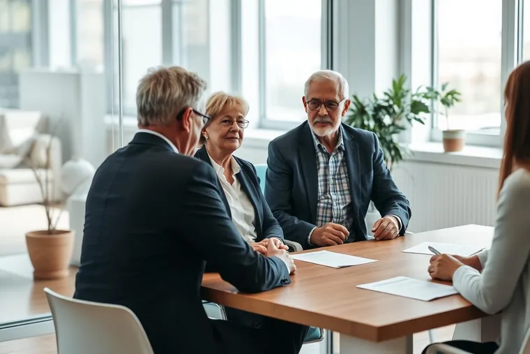 Older Australian couple meeting a financial professional in an office